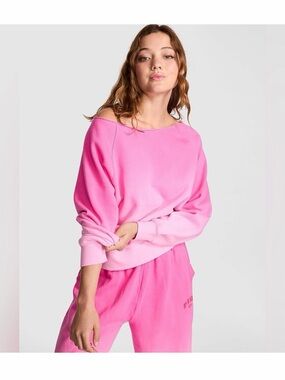 PINK Victoria's Secret Hot Pink Off-Shoulder Sweatshirt